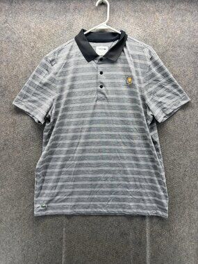 Lacoste Sport Polo Shirt Mens 2XL Gray Striped Jersey Golf Trophy Logo Casual